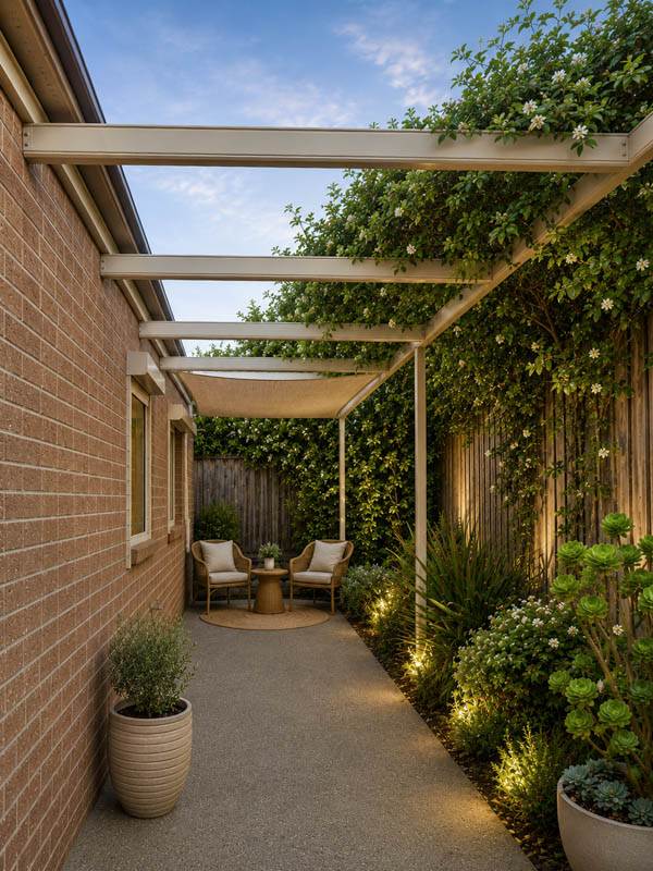 pergola with a vine overhead
